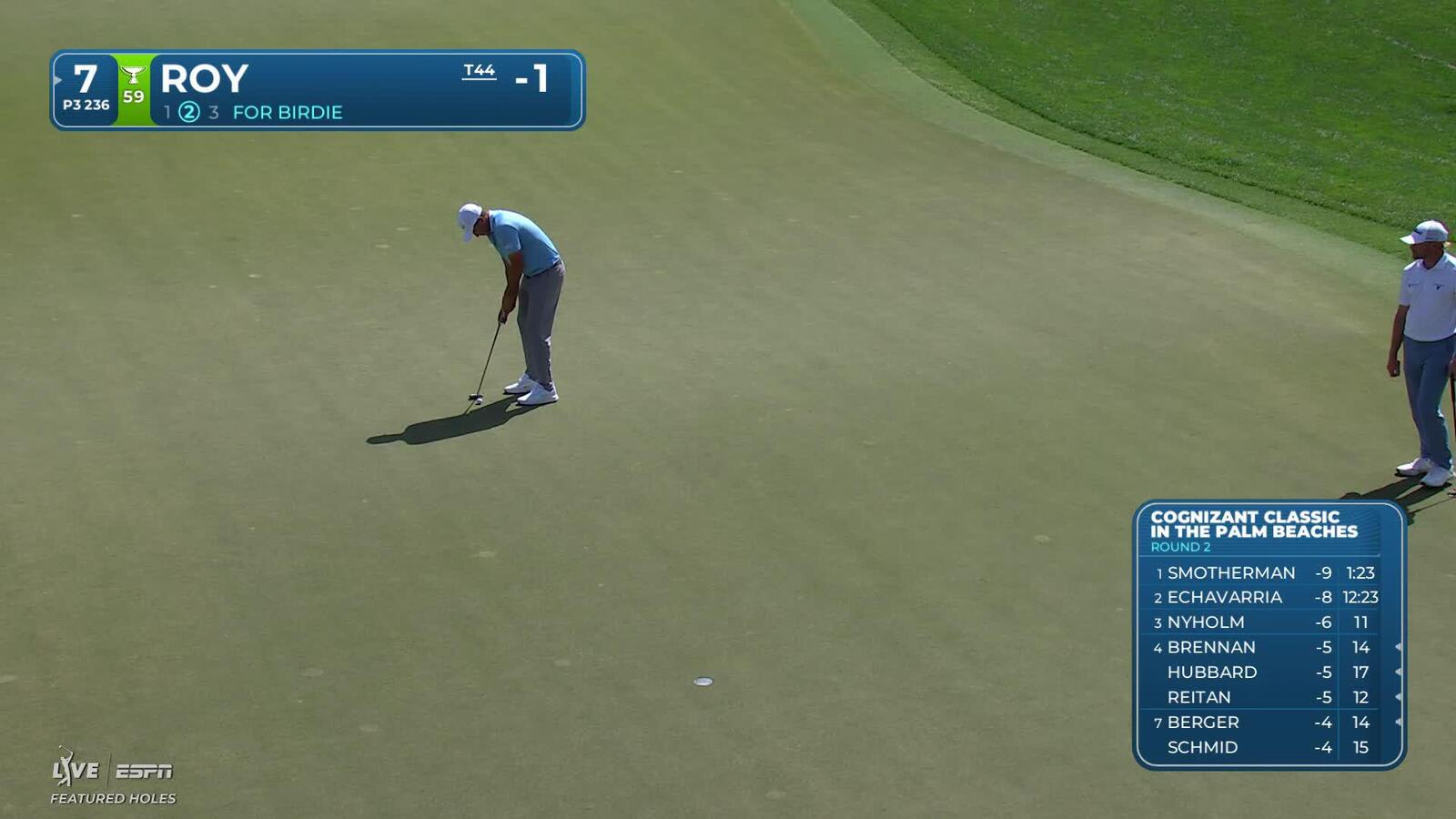 Kevin Roy sinks 18-foot birdie putt on No. 7 at Cognizant Classic