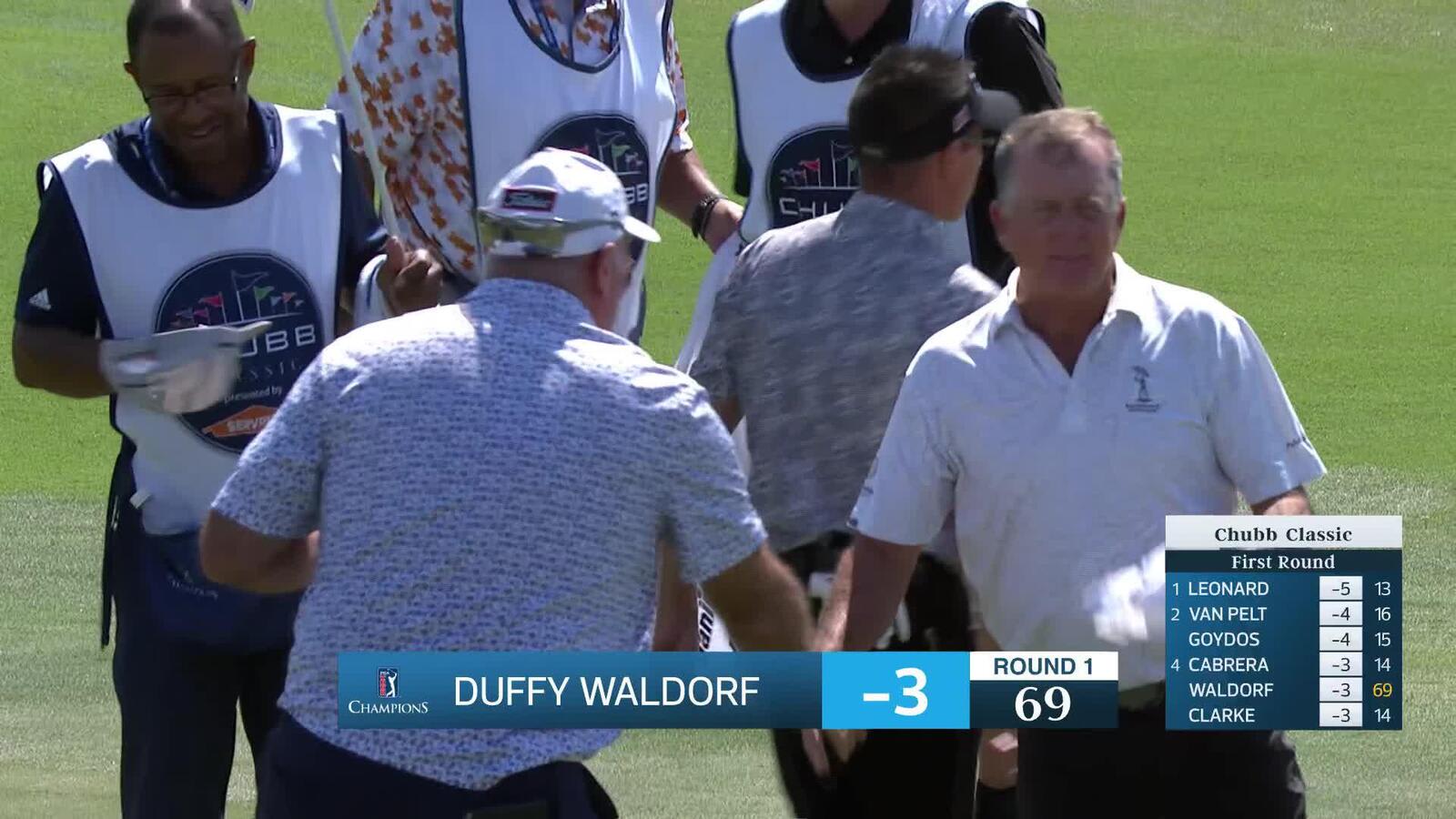 Duffy Waldorf makes birdie on No. 18 at Chubb Classic
