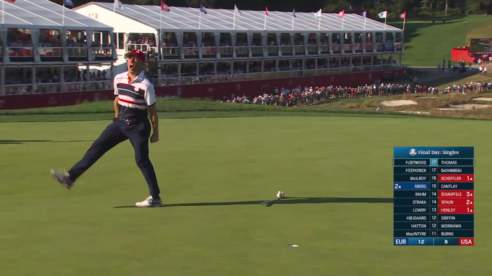 Justin Thomas sinks closing birdie putt to win match at Ryder Cup