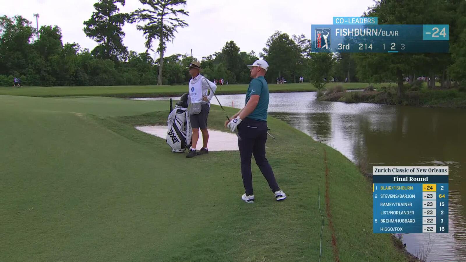 Patrick Fishburn nearly holes chip from rough at Zurich Classic