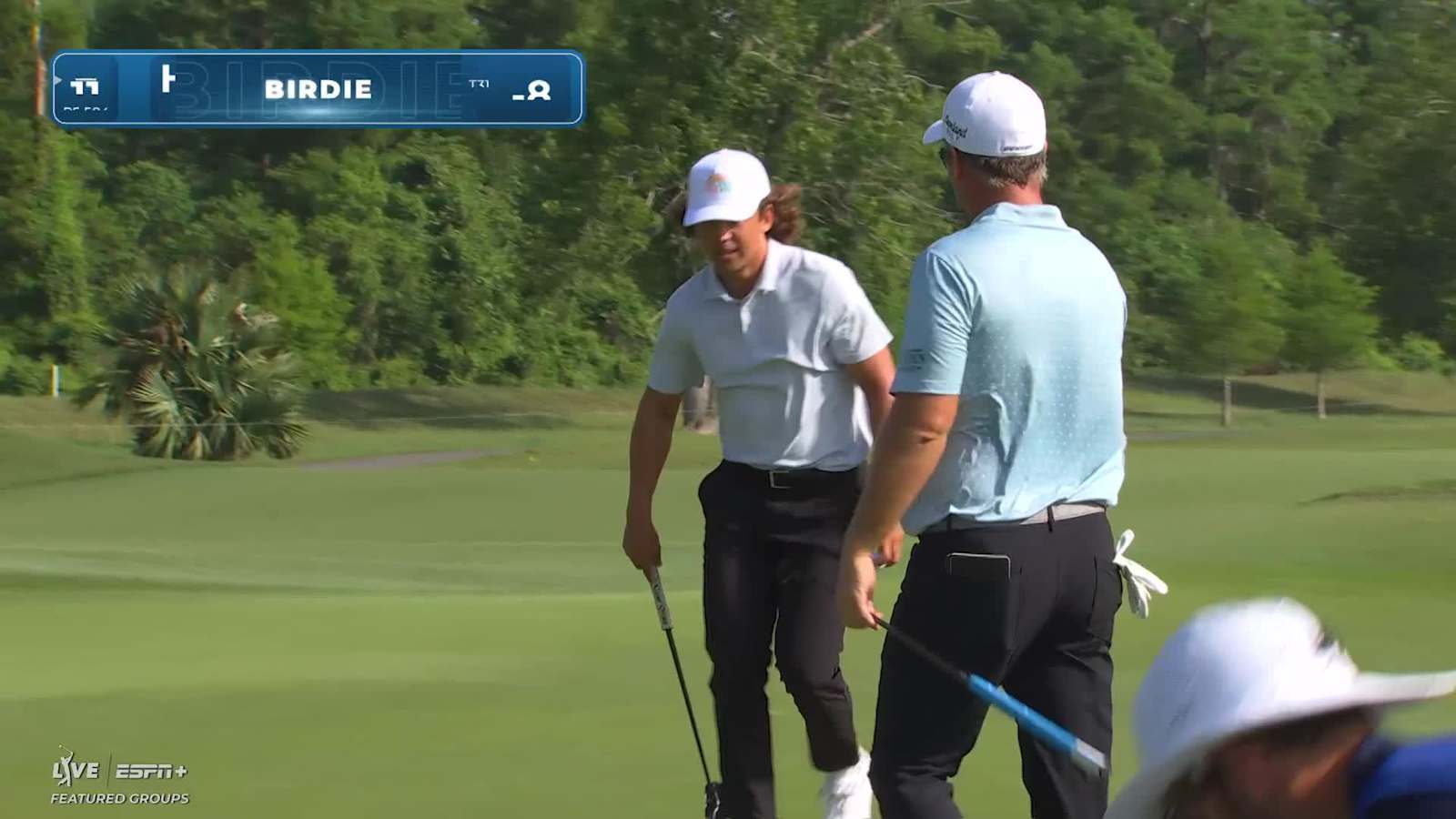Garrick Higgo walks in birdie putt for Team Garrick Higgo/Ryan Fox at Zurich Classic
