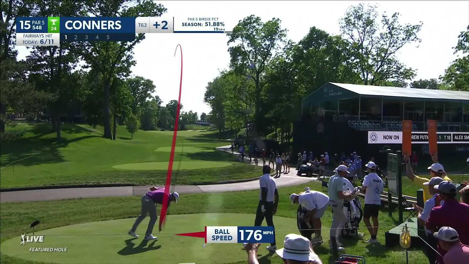 Corey Conners reaches green in two to set up eagle at the Memorial