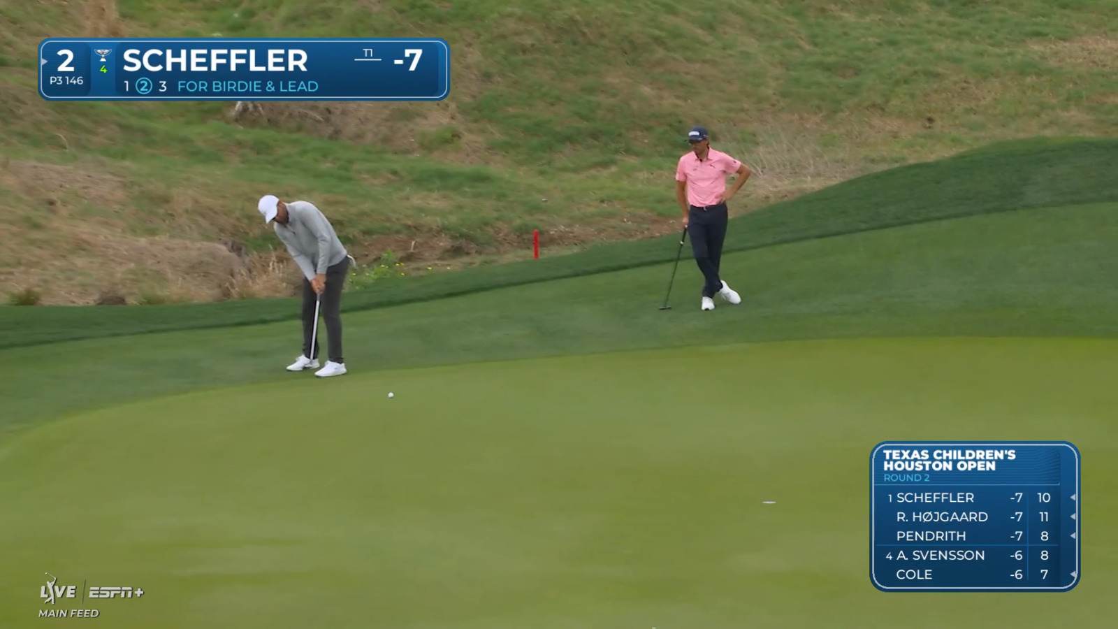 Scottie Scheffler sends in 29-foot birdie putt from the fringe at Houston Open