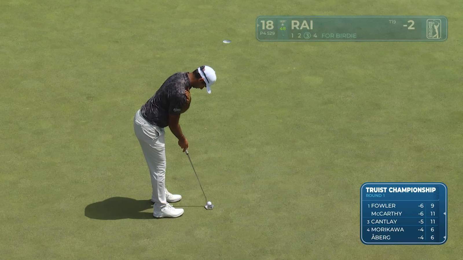 Aaron Rai makes birdie on No. 18 at Truist Championship