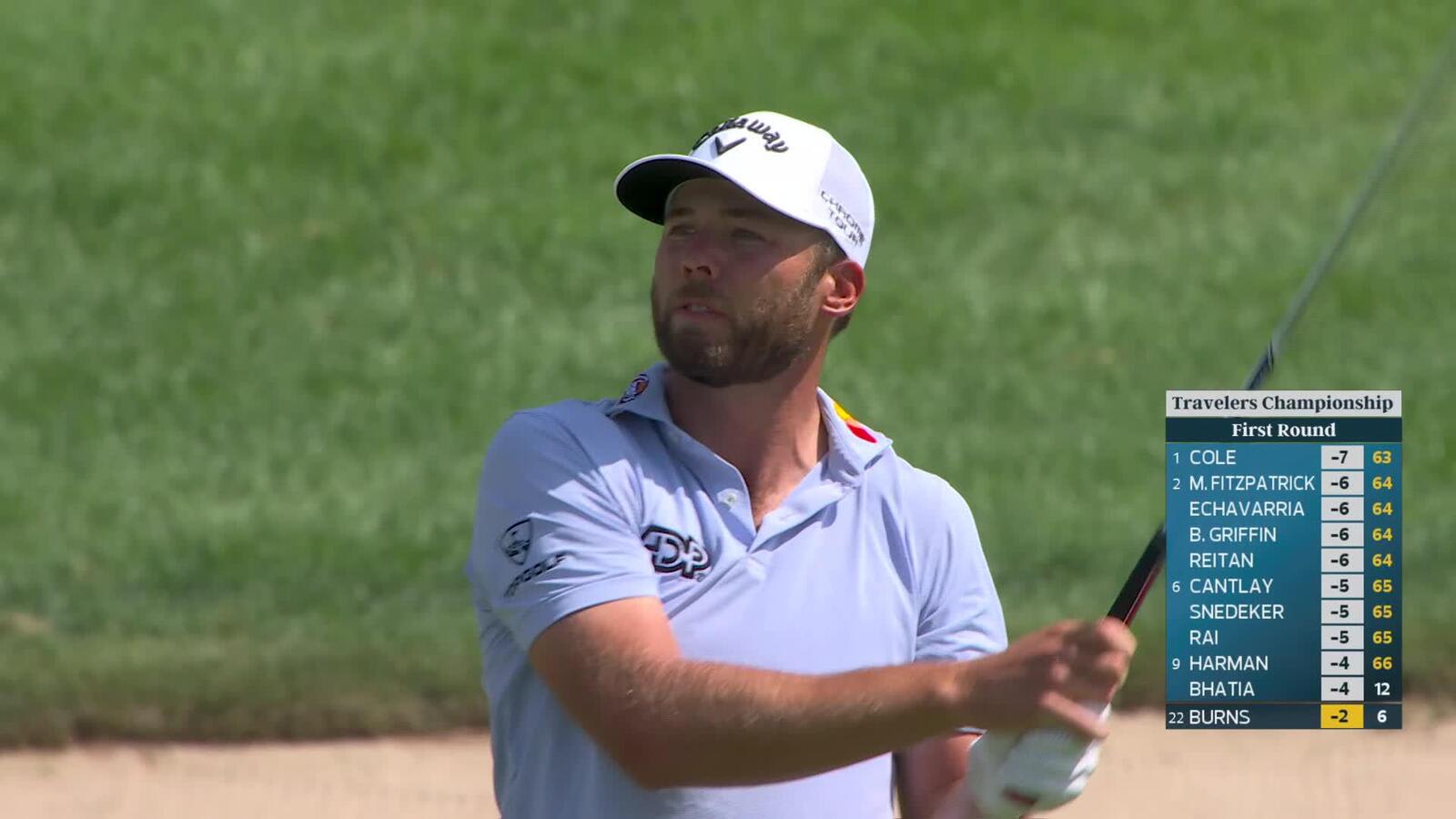 Sam Burns sinks 22-foot birdie putt on No. 7 at Travelers