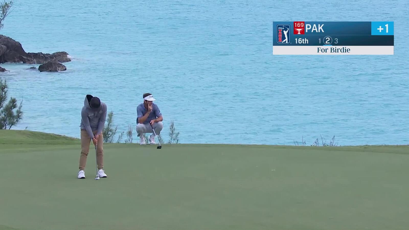 John Pak makes birdie on No. 16 during Round 2 of the Butterfield Bermuda Championship.