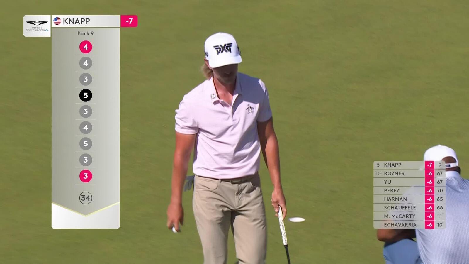 Jake Knapp makes the turn with 22-foot birdie putt at Genesis Scottish Open