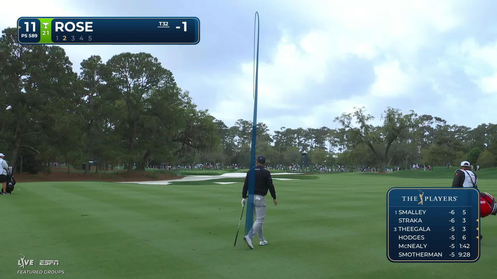 Justin Rose's 251-yard fairway shot finishes 83 feet from hole, birdie on No. 11 at THE PLAYERS