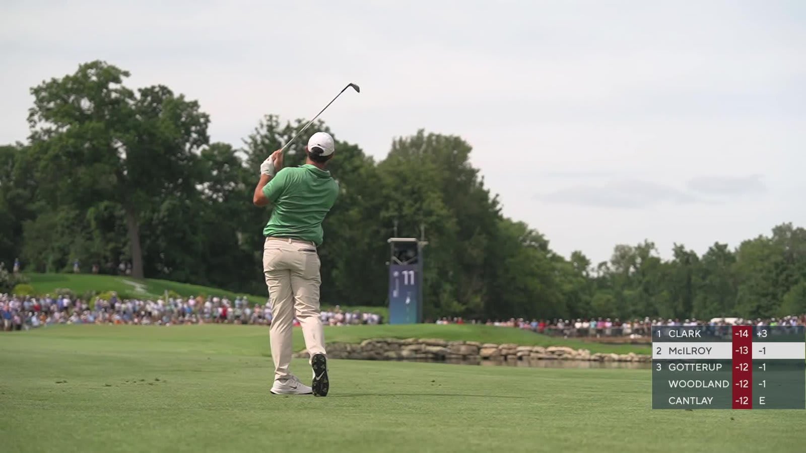 Rory McIlroy gets up-and-down from 103 yards for birdie on No. 11 at BMW Championship