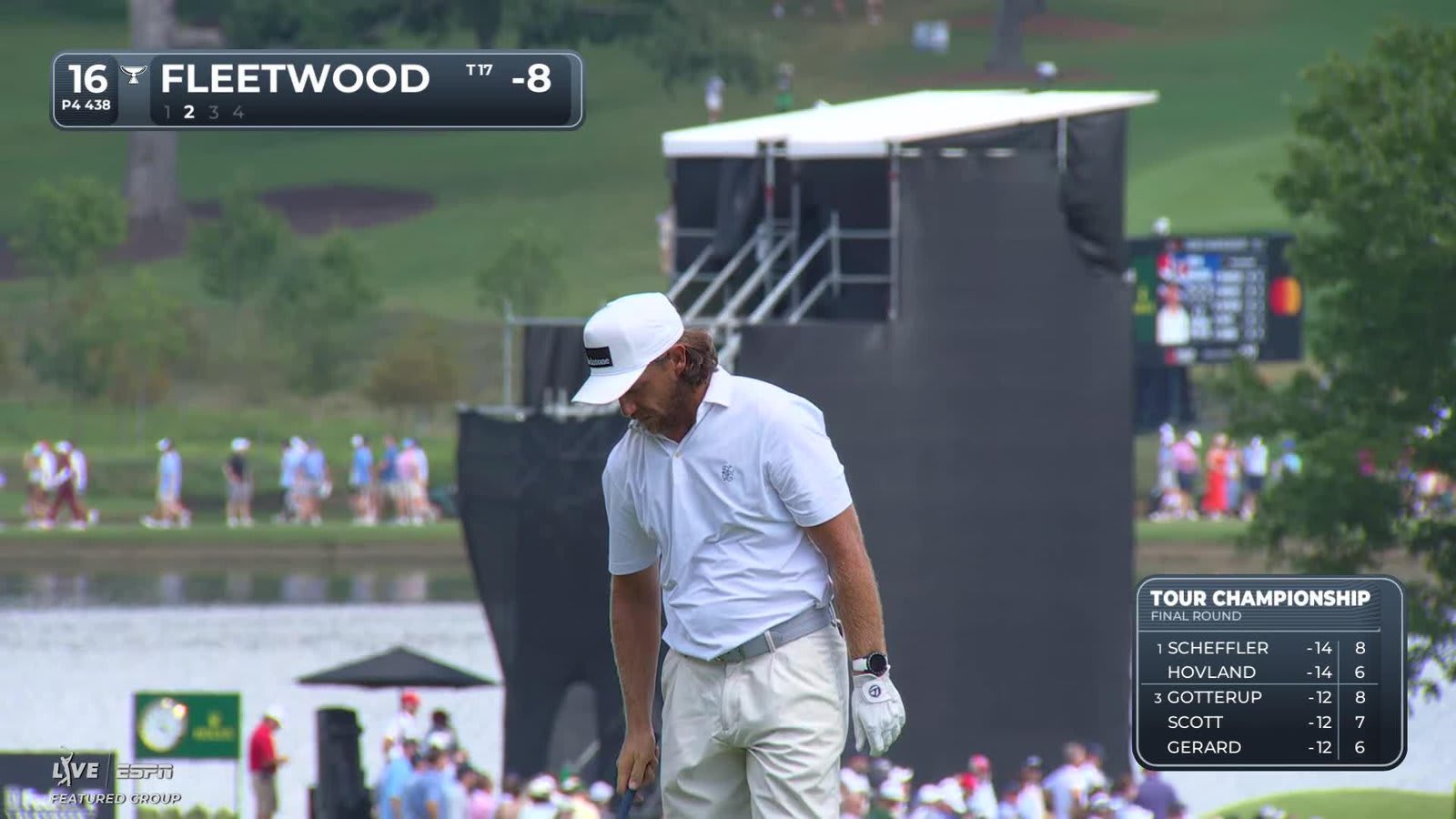 Tommy Fleetwood gets up-and-down from 134 yards for birdie on No. 16 at TOUR Championship