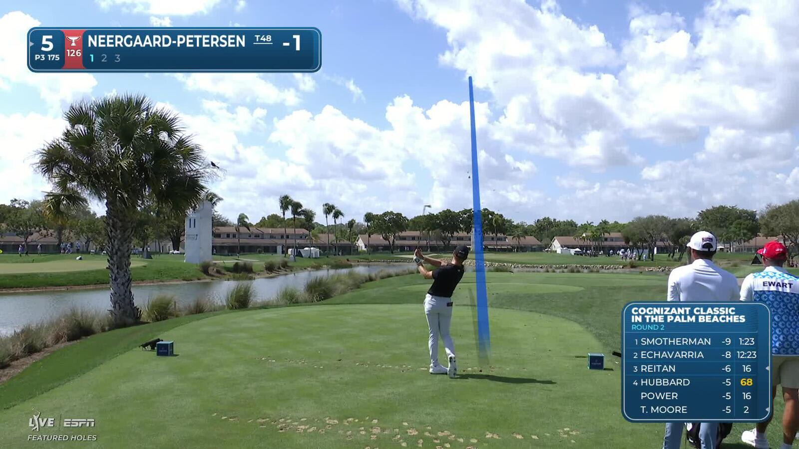 Rasmus Neergaard-Petersen's 180-yard drive leaves 16-foot birdie putt on No. 5 at Cognizant Classic