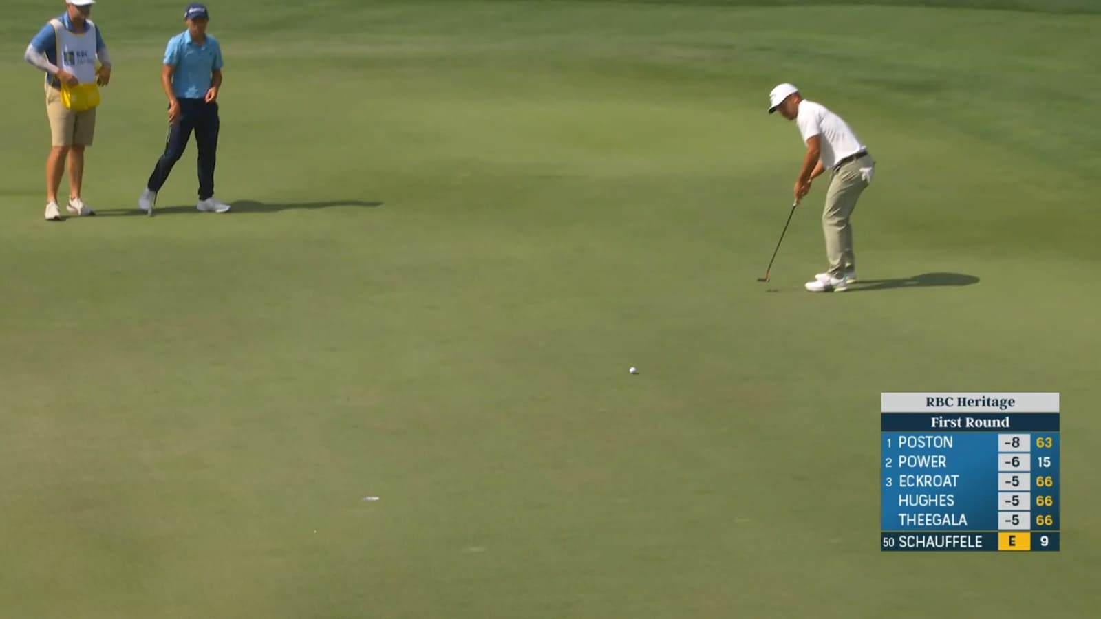 Xander Schauffele sinks a 25-foot birdie putt at RBC Heritage