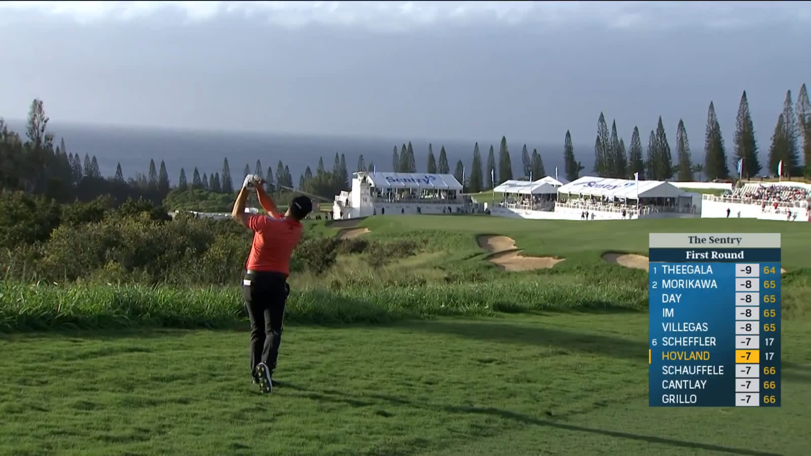 Viktor Hovland scrambles to finish round with birdie at Sentry