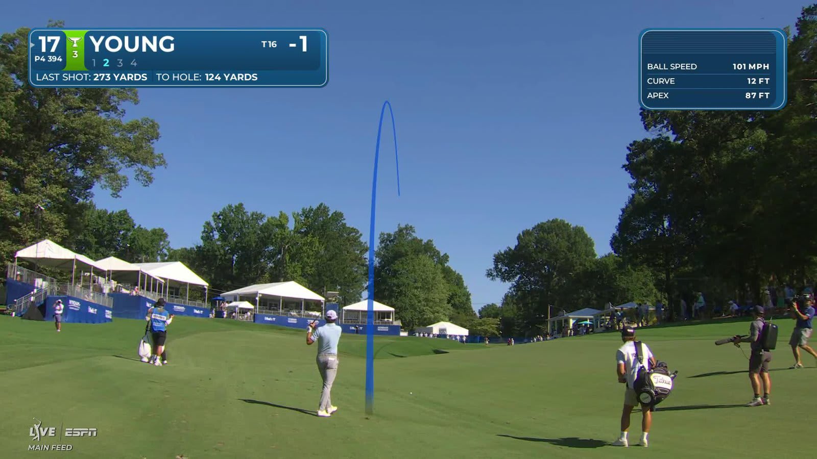 Cameron Young gets up-and-down from 123 yards for birdie on No. 17 at Wyndham