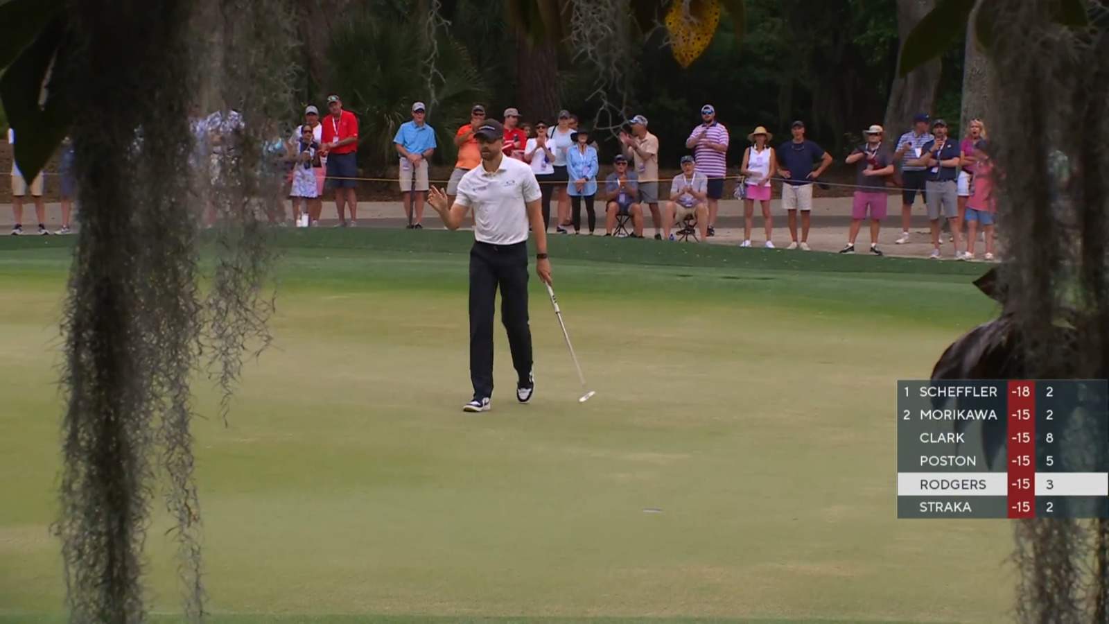 Patrick Rodgers sinks a 21-foot birdie putt at RBC Heritage