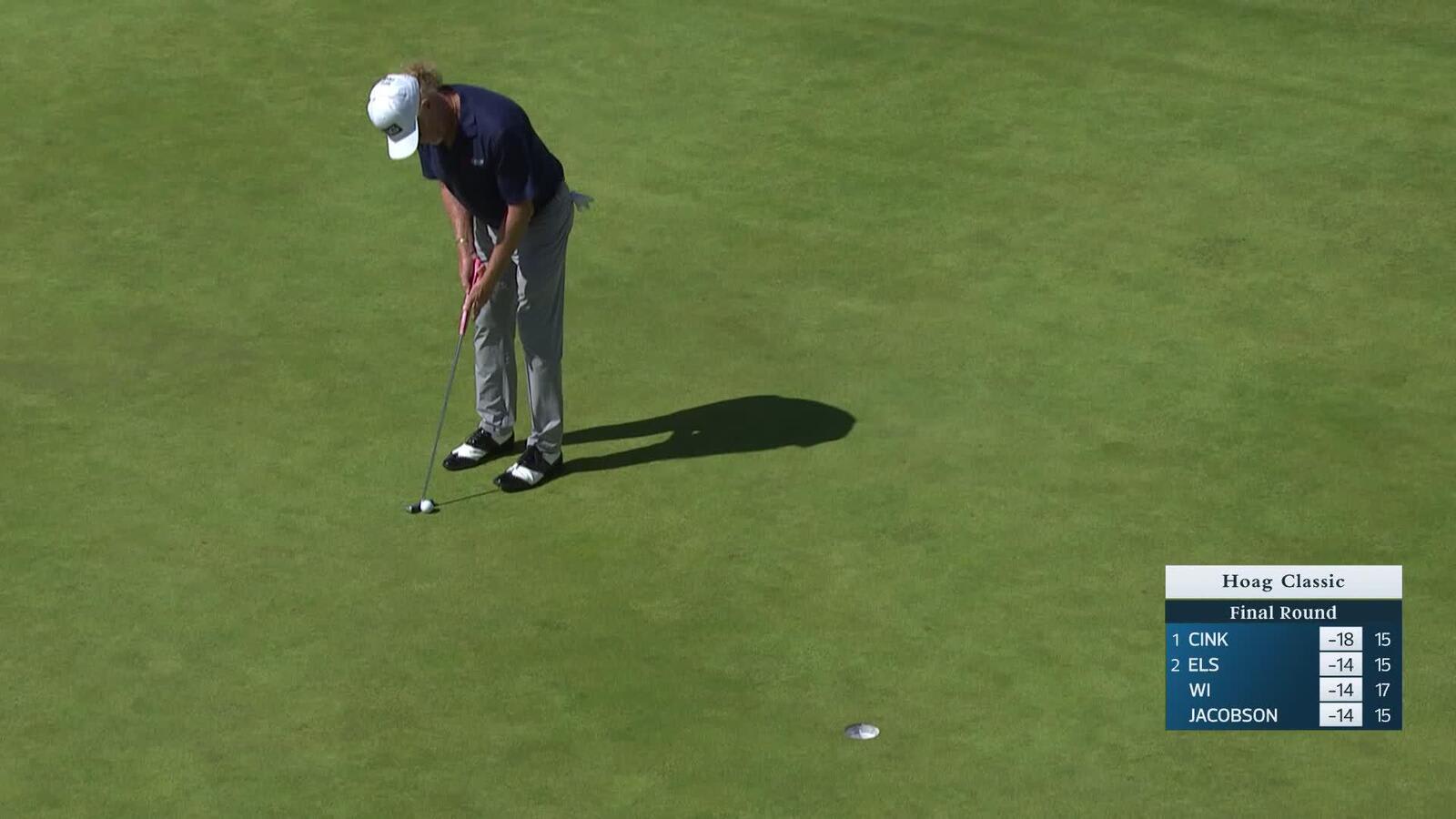 Miguel Angel Jiménez makes birdie on No. 18 at Hoag Classic