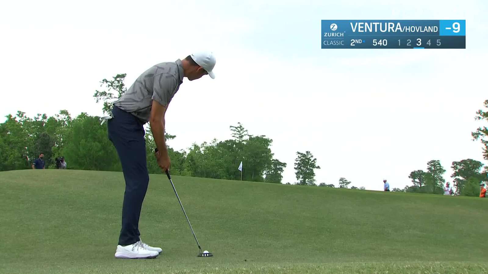 Kris Ventura's putter approach from below green yields birdie at Zurich Classic