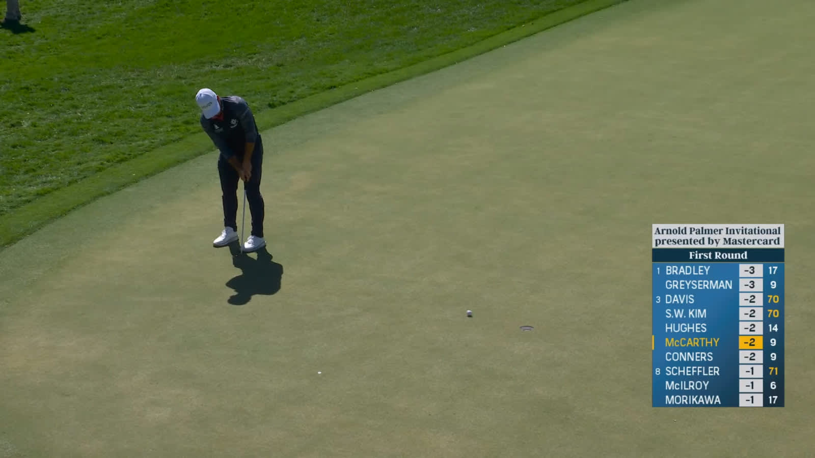 Denny McCarthy holes 10-footer for birdie at Arnold Palmer