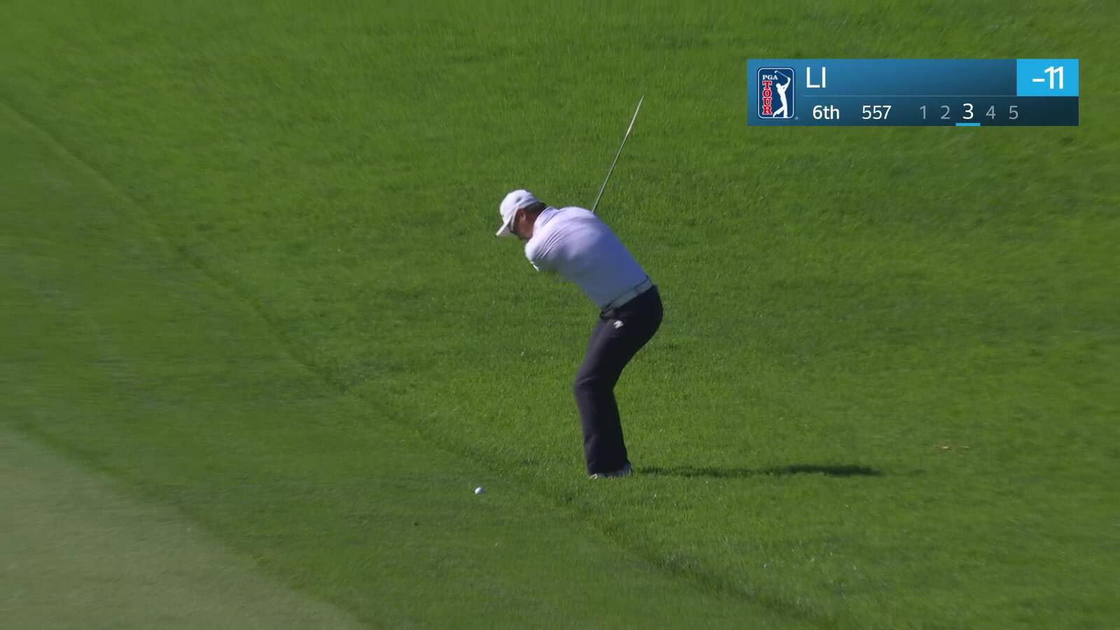 Haotong Li hits 91-yard approach to 5 feet, makes birdie on No. 6 at Farmers