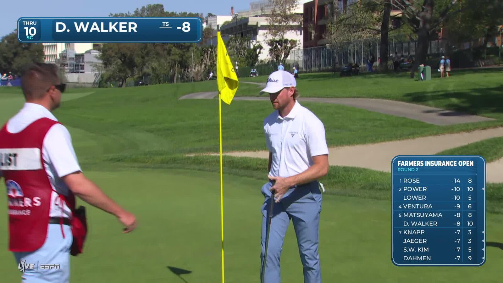 Danny Walker makes 15-foot birdie putt from rough on No. 10 at Farmers