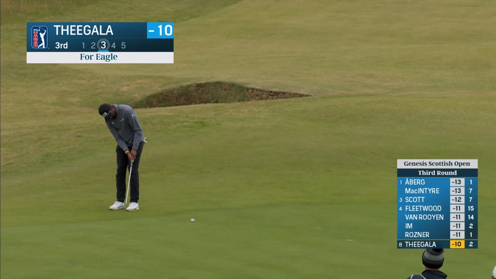 Sahith Theegala putts from off green for birdie at Genesis Scottish Open