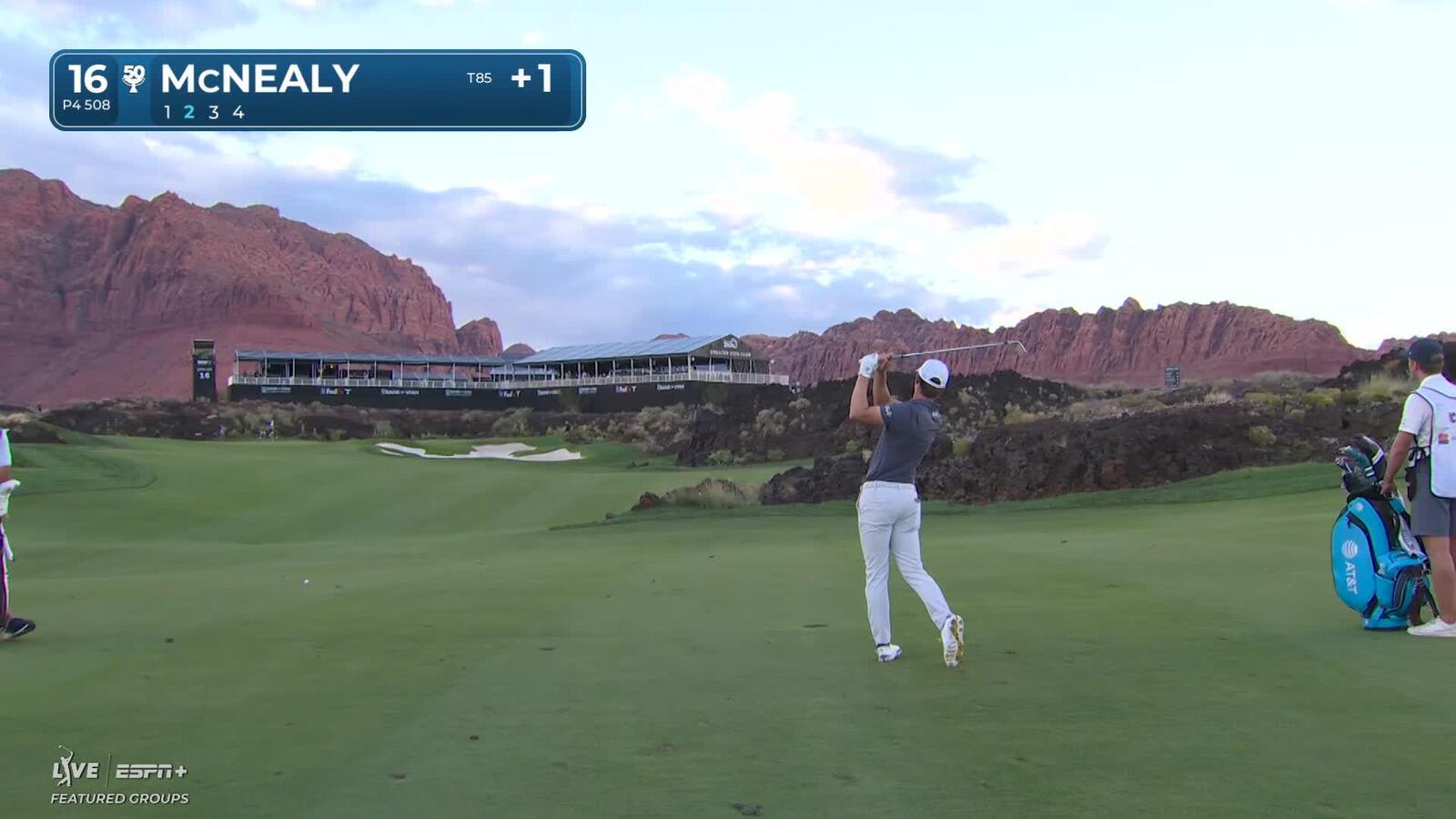 Maverick McNealy nearly holes out approach shot, makes birdie on No. 16 at Bank of Utah