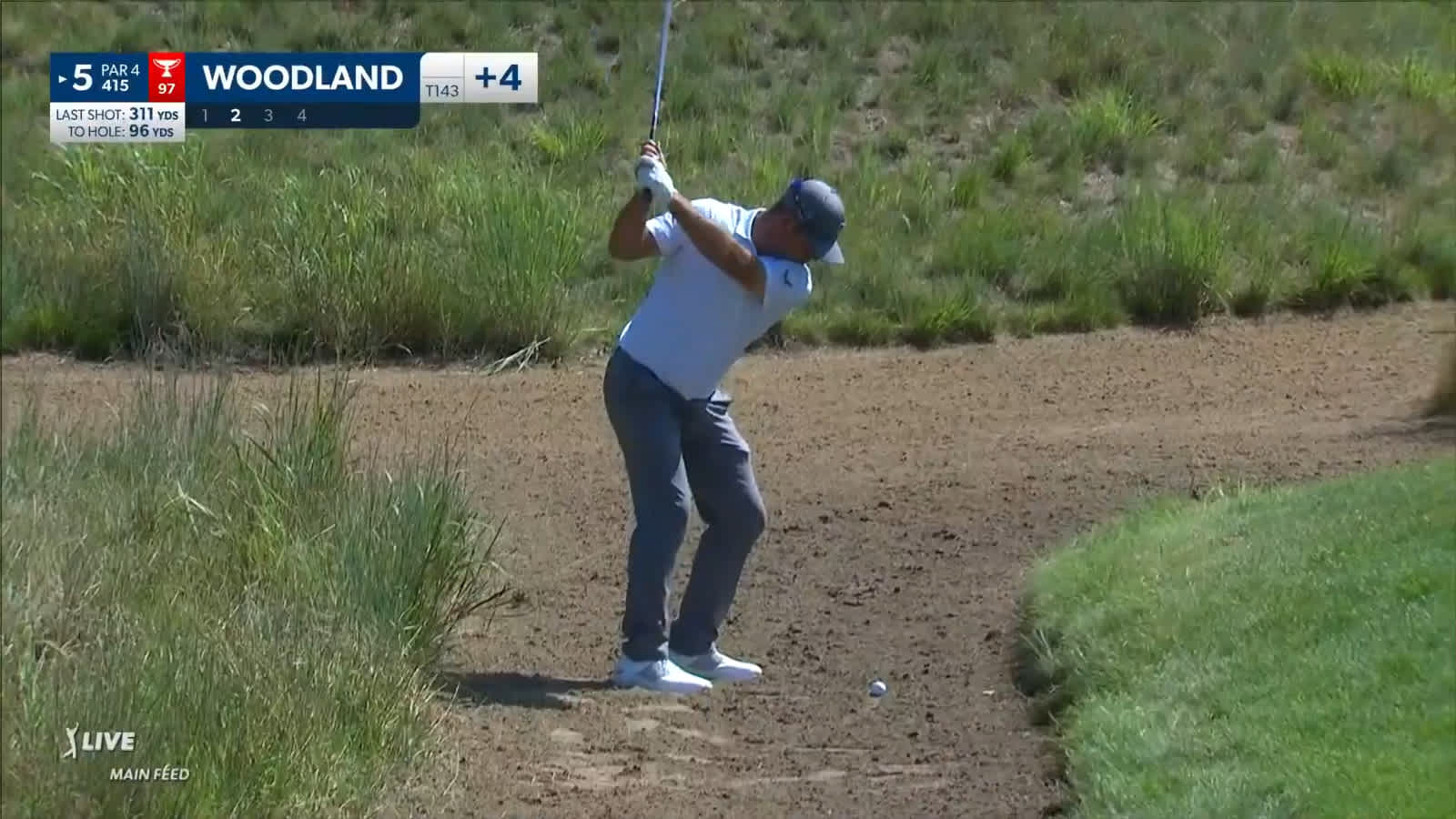 Gary Woodland's approach from the bunker at 3M Open