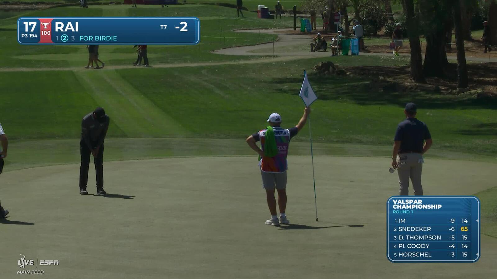 Aaron Rai sinks 17-foot birdie putt on No. 17 at Valspar
