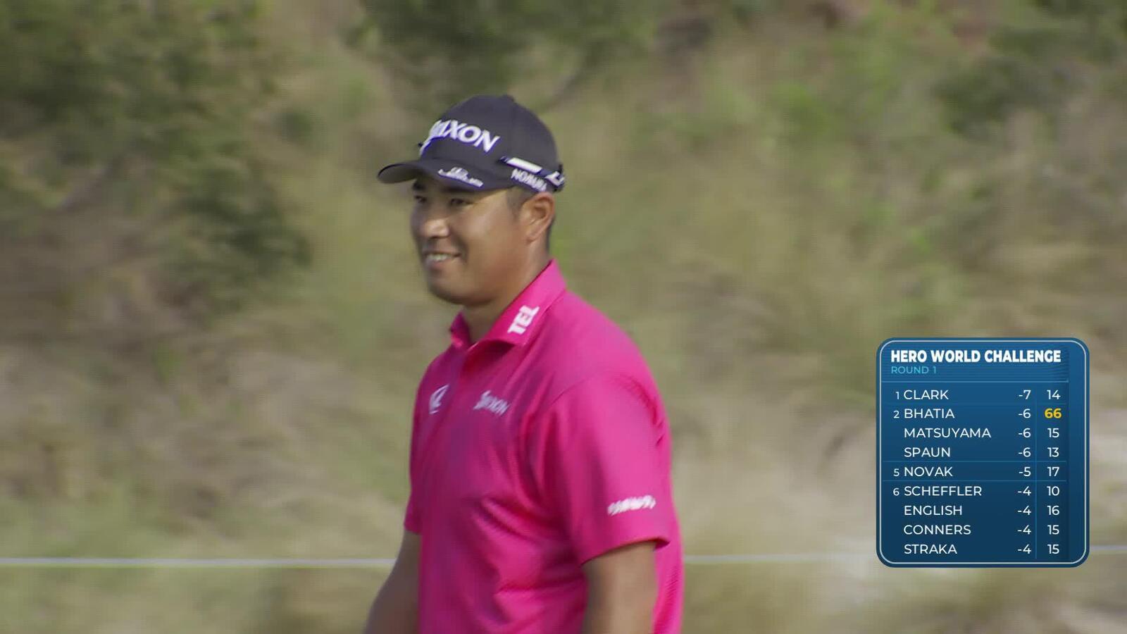 Hideki Matsuyama sinks 33-foot eagle putt on No. 15 at Hero World Challenge