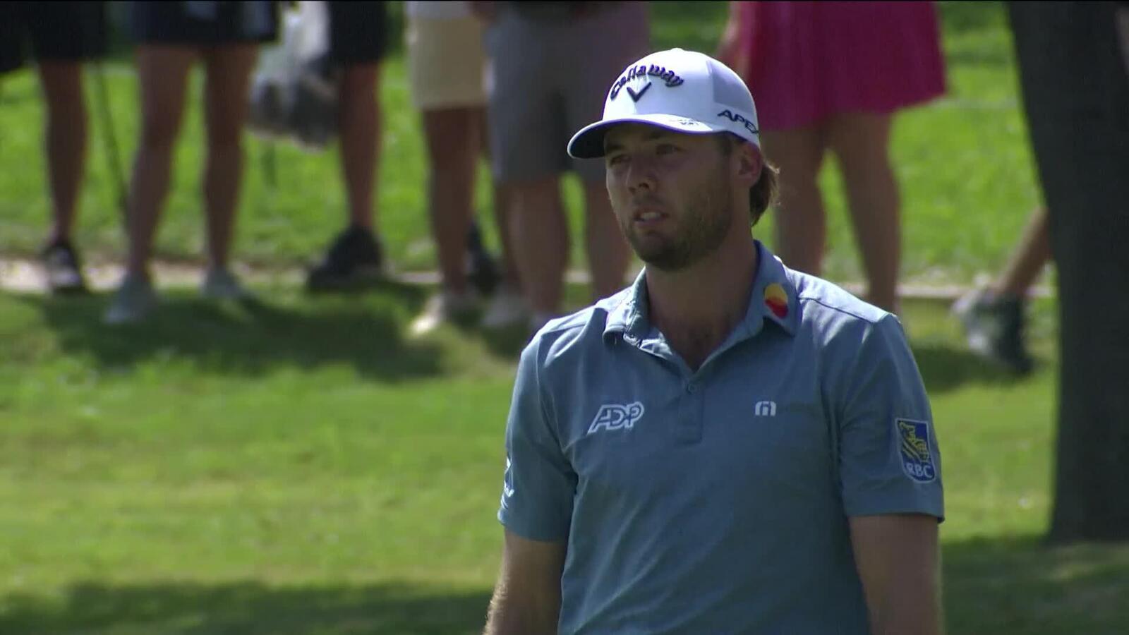 Sam Burns drives the green to set up birdie and tie the match at WGC-Dell Match Play