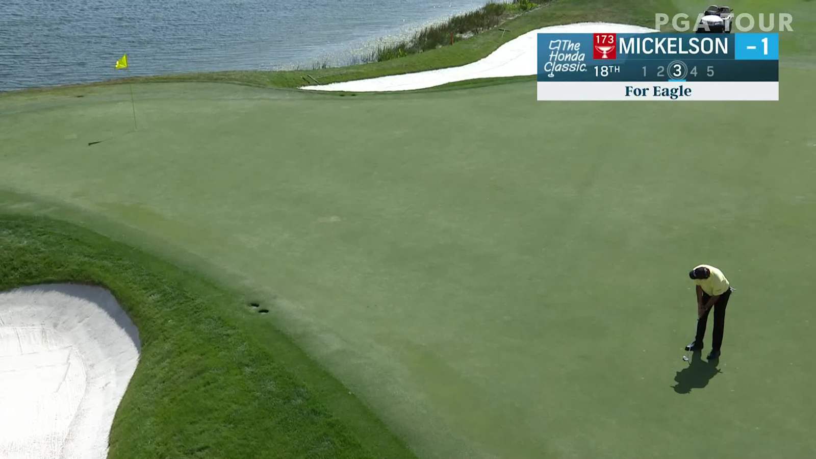 Phil Mickelson two-putts for birdie on No. 18 at Honda