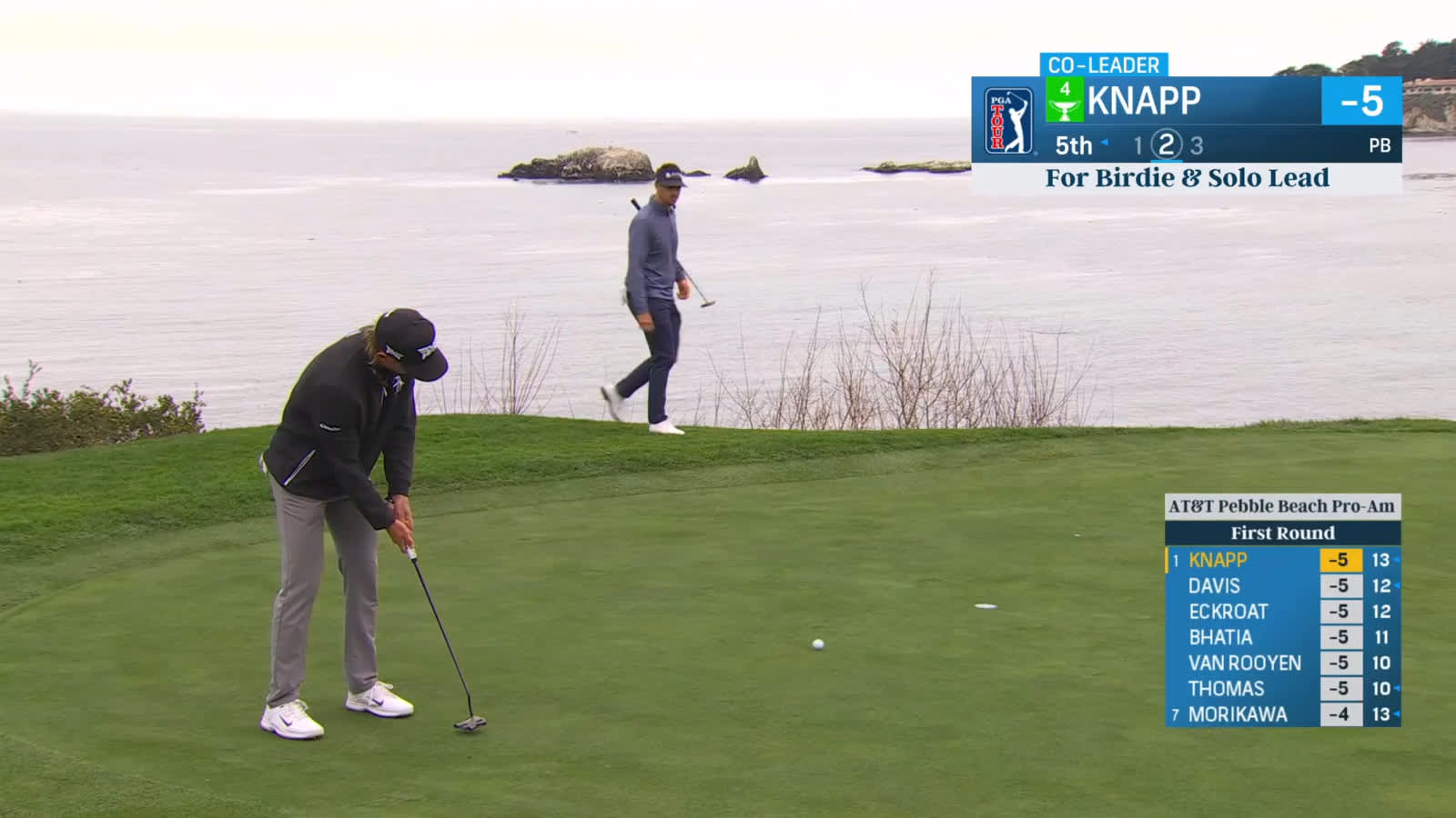Jake Knapp holes putt for birdie at AT&T Pebble Beach