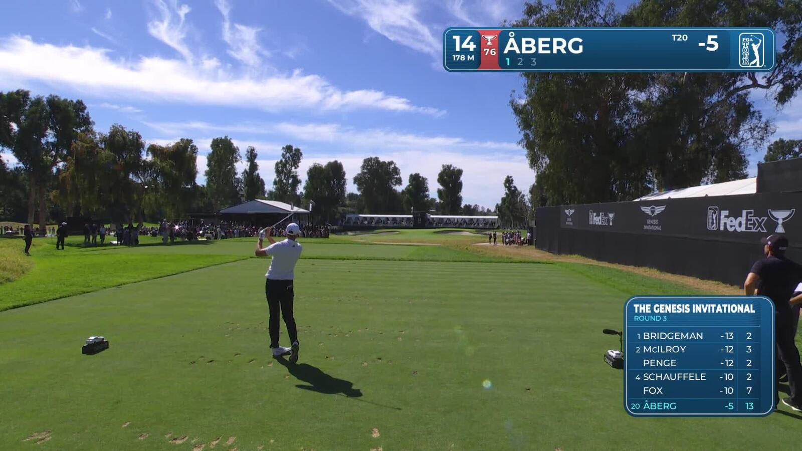 Ludvig Åberg hits 195-yard tee shot to 5 feet, makes birdie on No. 14 at The Genesis