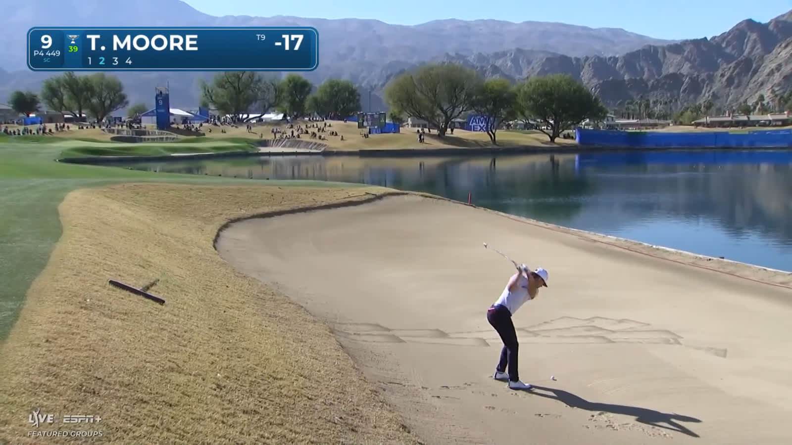 Taylor Moore hits fantastic approach shot to escape fairway bunker and birdies at The American Express