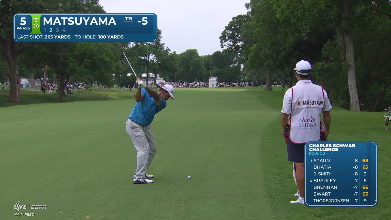 Hideki Matsuyama's 191-yard approach sets up birdie on No. 5 at Charles Schwab
