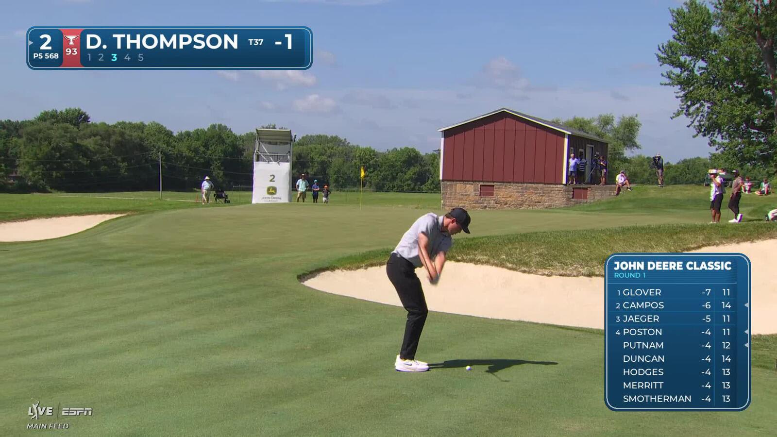 Davis Thompson's 51-yard approach sets up birdie on No. 2 at John Deere