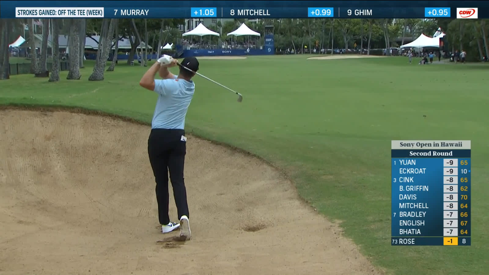 Justin Rose punches out of fairway bunker leading to birdie at Sony Open