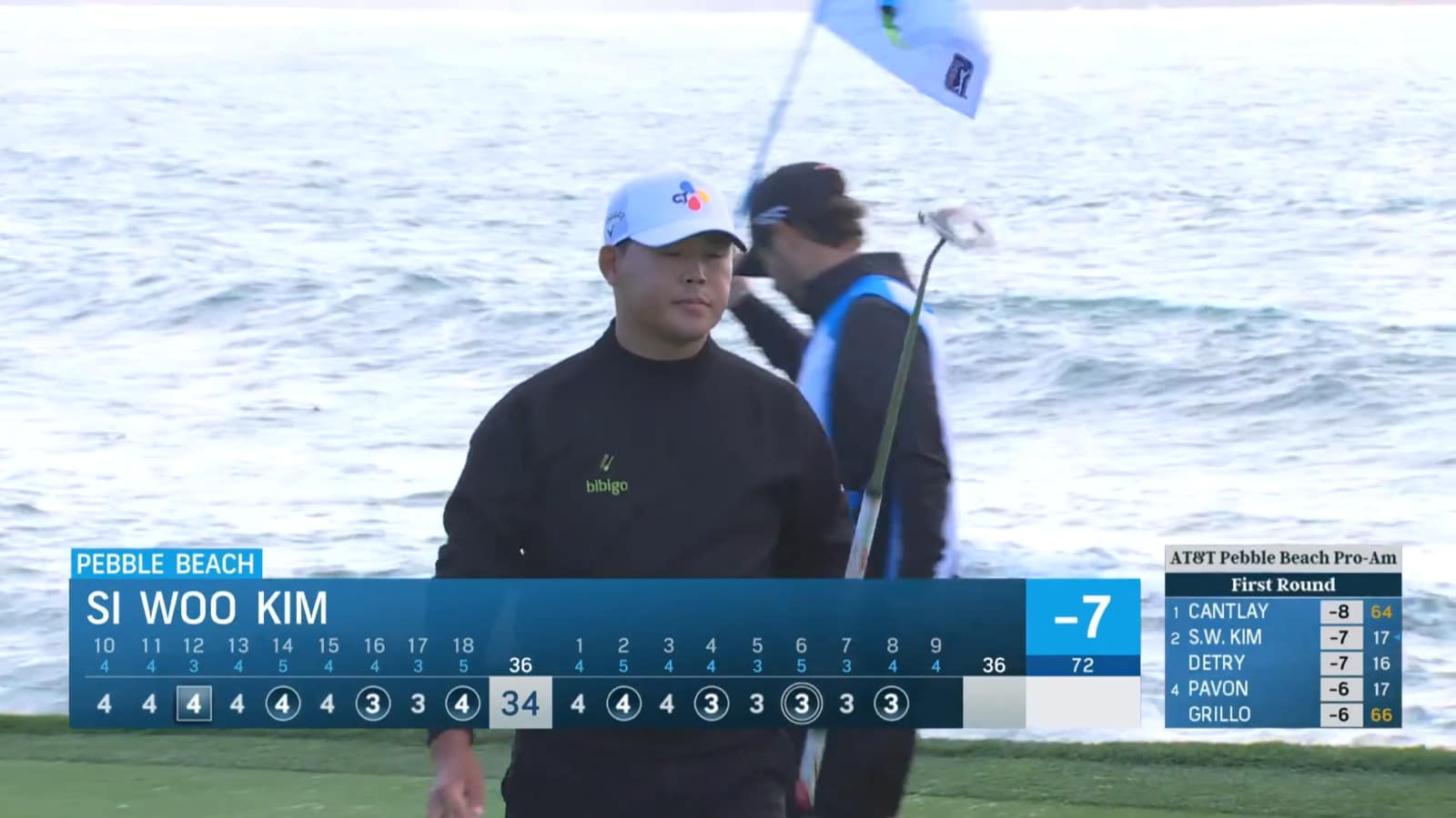 Si Woo Kim sticks approach 2 feet from the cup at AT&T Pebble Beach