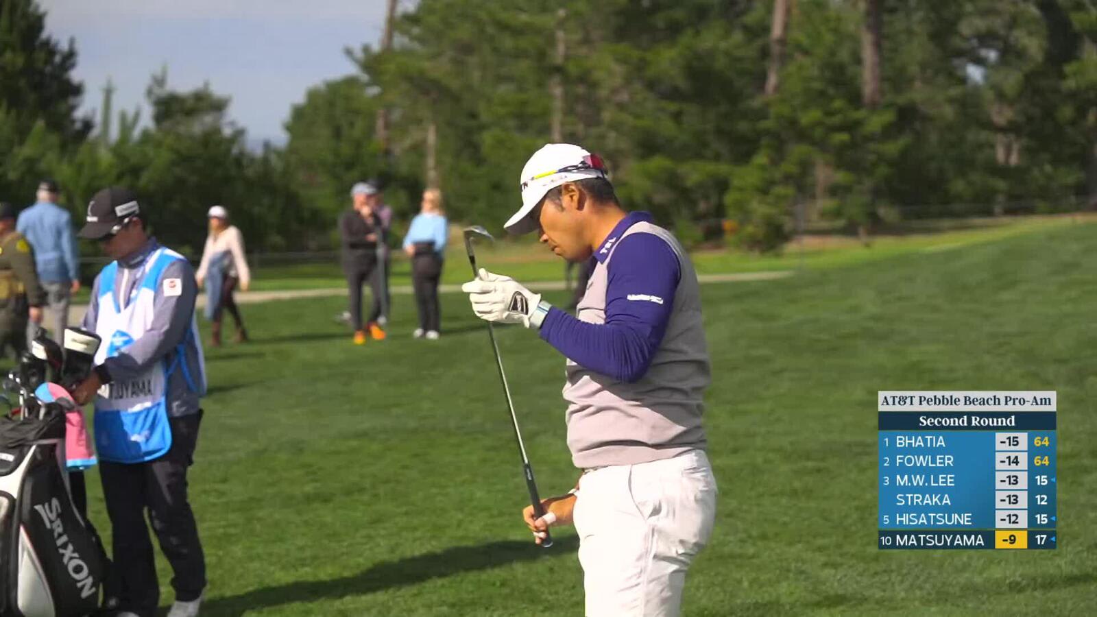 Hideki Matsuyama hits 153-yard approach to 6 feet, sets up birdie on No. 9 at AT&T Pebble Beach