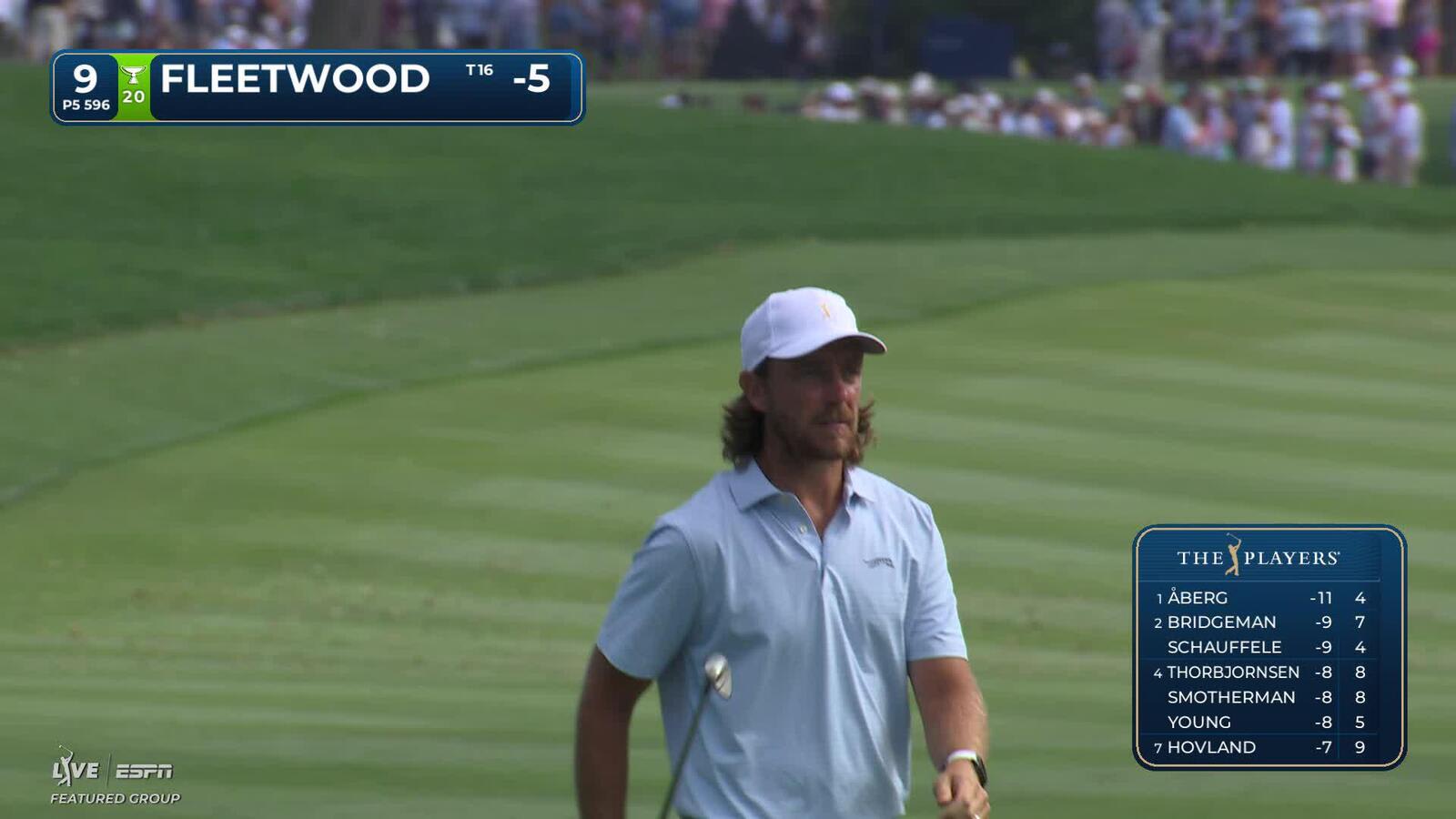 Tommy Fleetwood taps in from 3 feet for birdie on No. 9 at THE PLAYERS