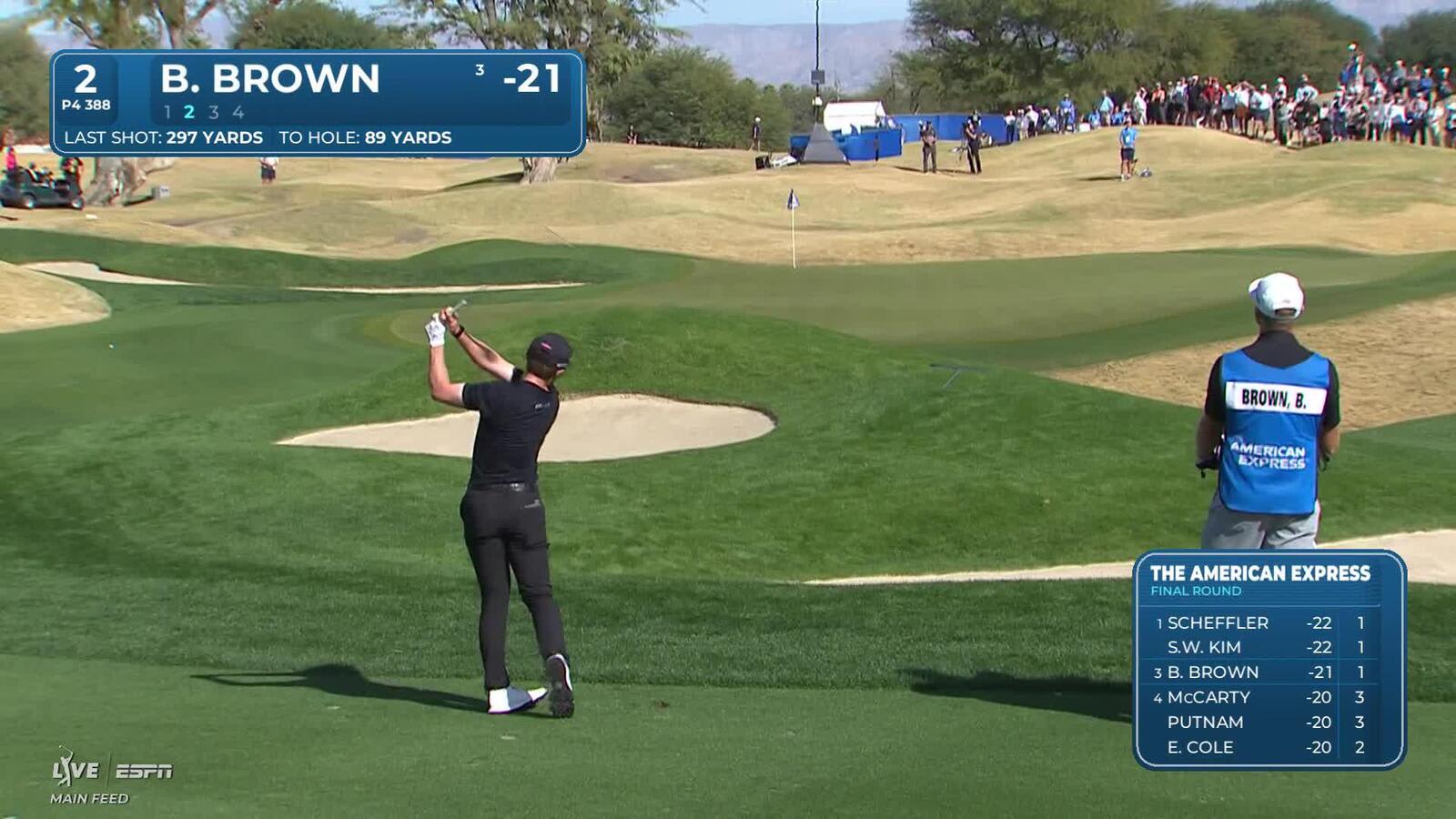 Blades Brown hits 88-yard approach to 5 feet, sets up birdie on No. 2 at The American Express