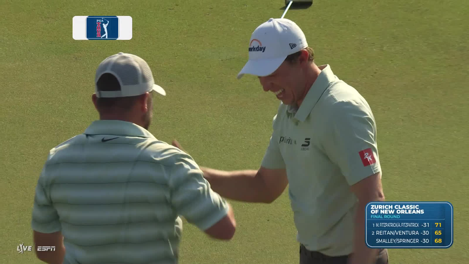 Alex Fitzpatrick/Matt Fitzpatrick makes birdie on No. 18 at Zurich Classic