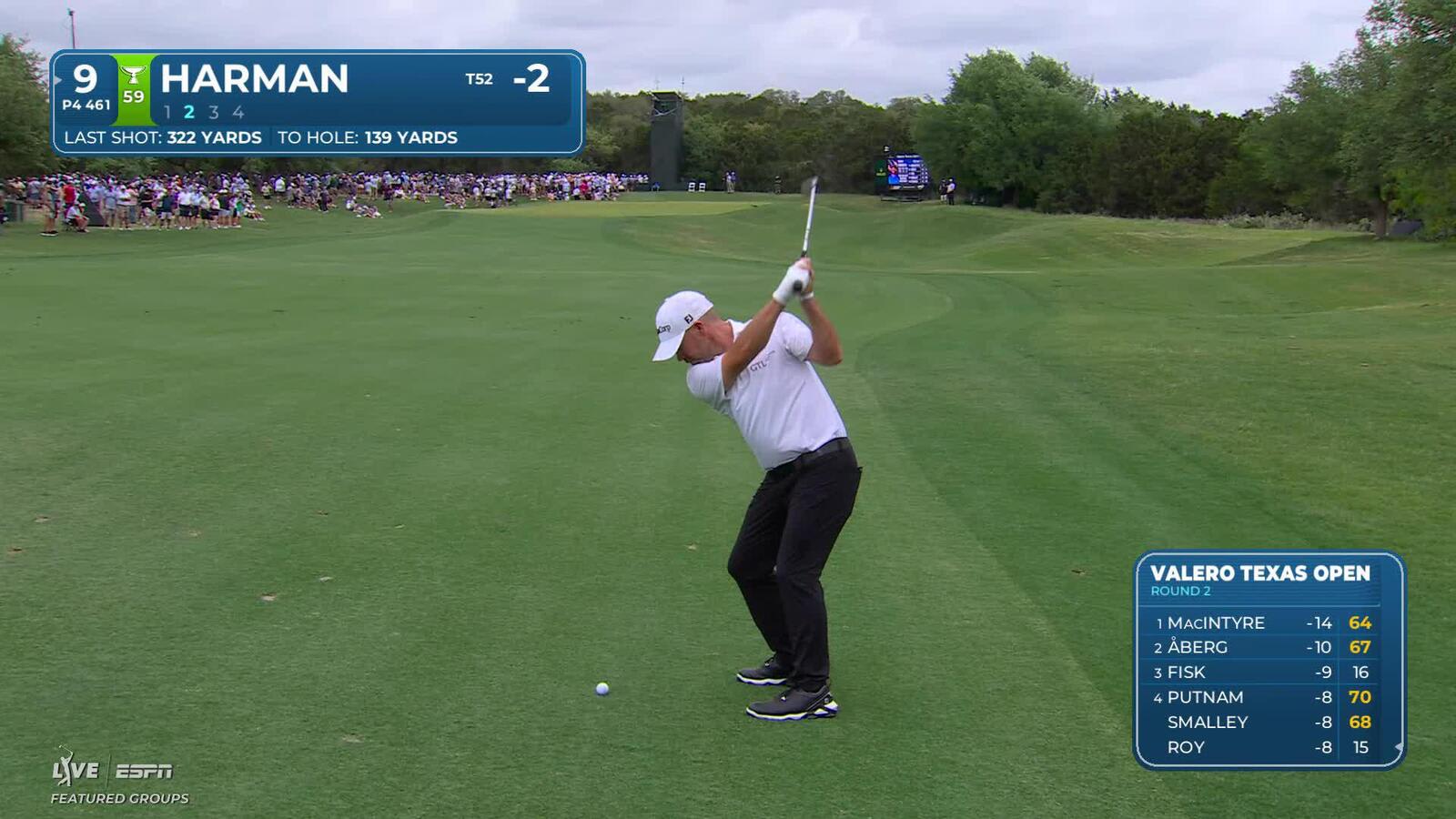 Brian Harman hits 143-yard approach to 17 feet, sets up birdie on No. 9 at Valero