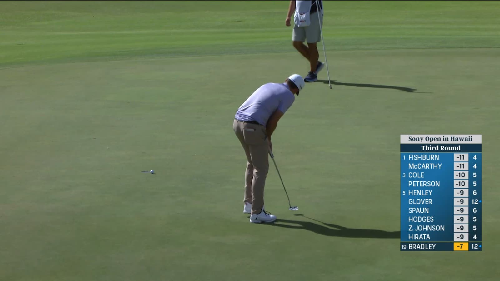 Keegan Bradley rolls in birdie putt at Sony Open
