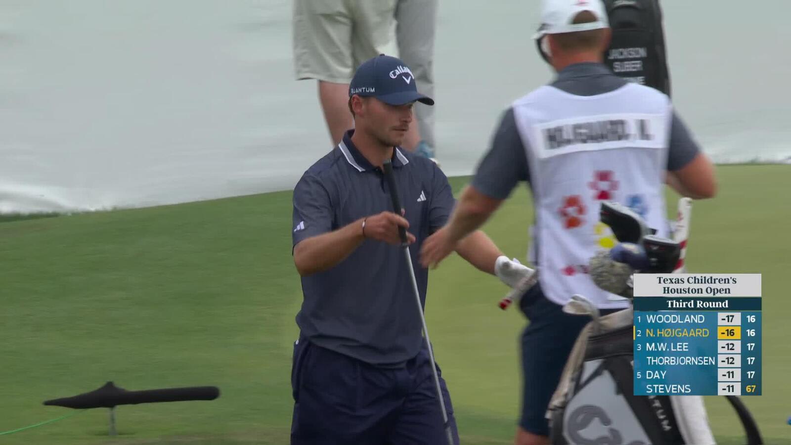 Nicolai Højgaard sinks 4-foot birdie putt on No. 17 at Texas Children's