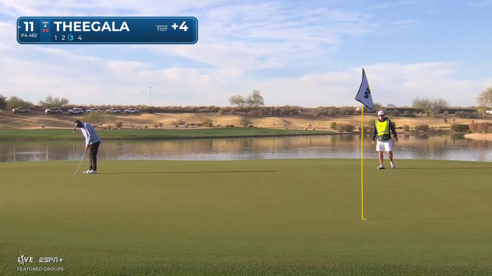 Sahith Theegala drains a 47-foot birdie putt at WM Phoenix Open