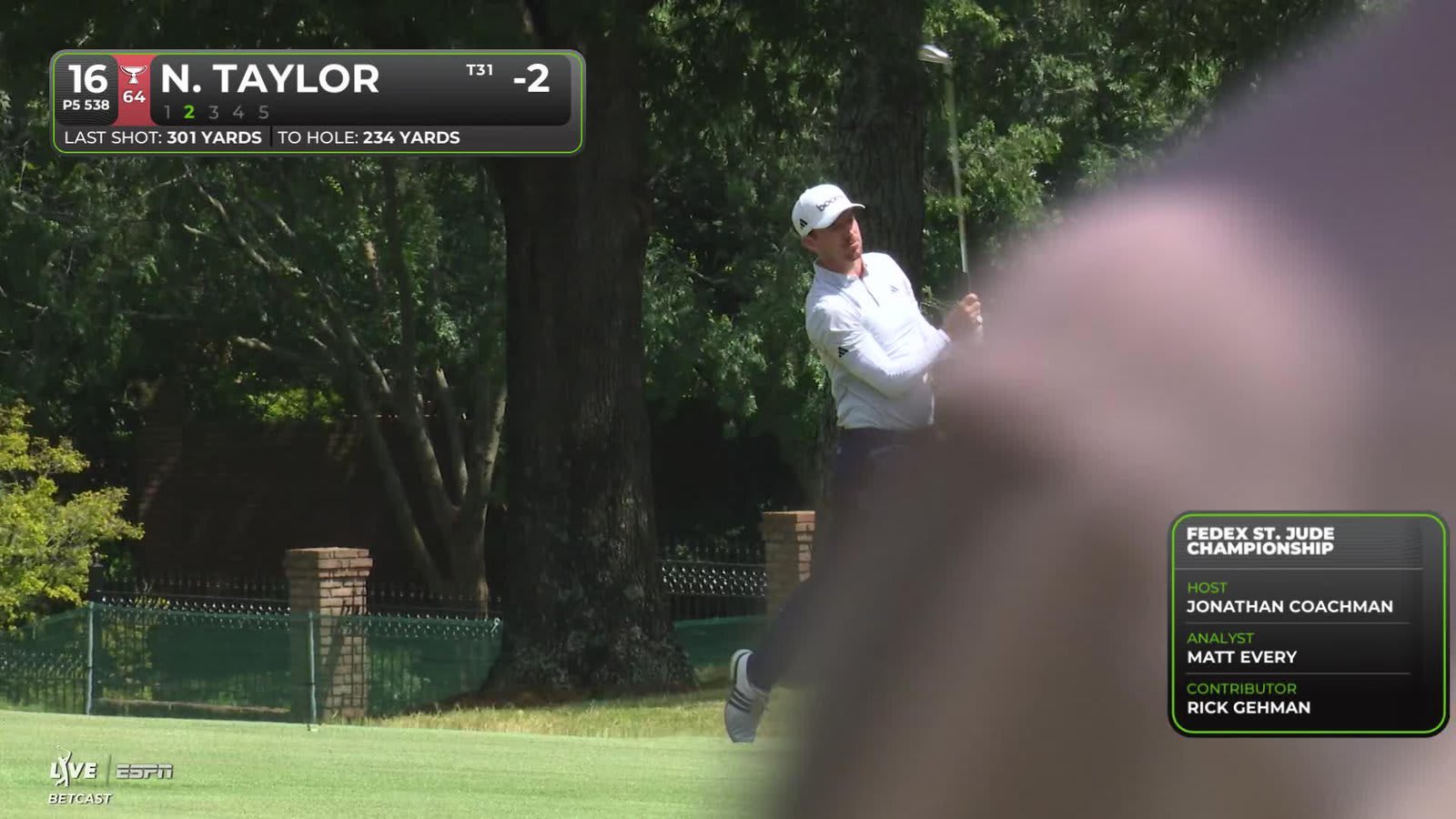 Nick Taylor gets up-and-down from 59 feet for birdie on No. 16 at FedEx St. Jude