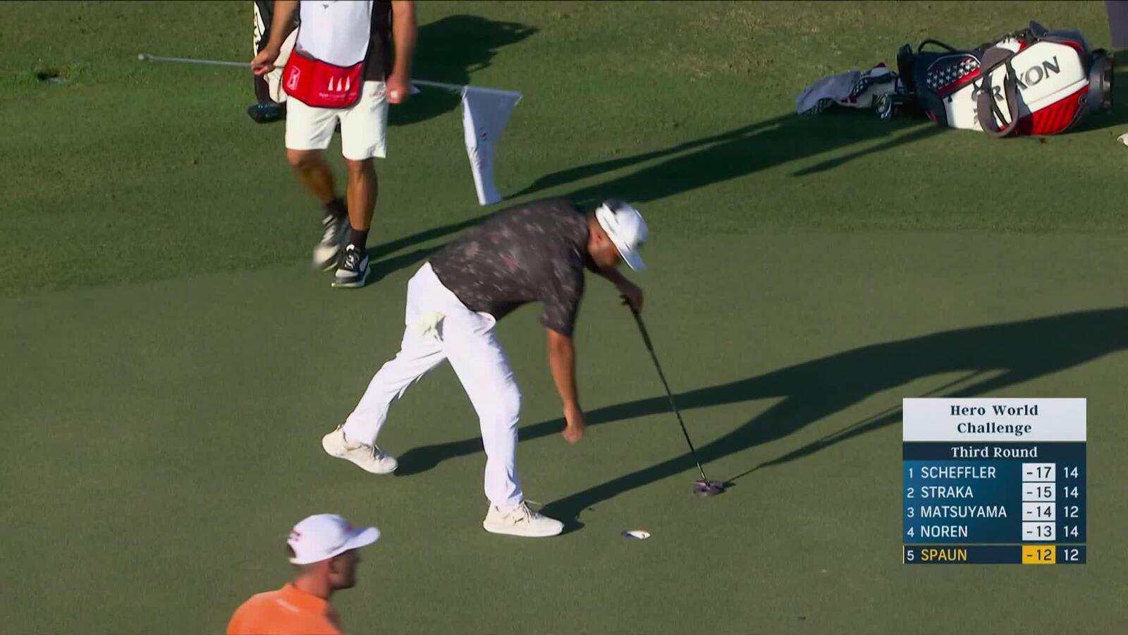 J.J. Spaun holes out from 16 feet for birdie on No. 13 at Hero World Challenge