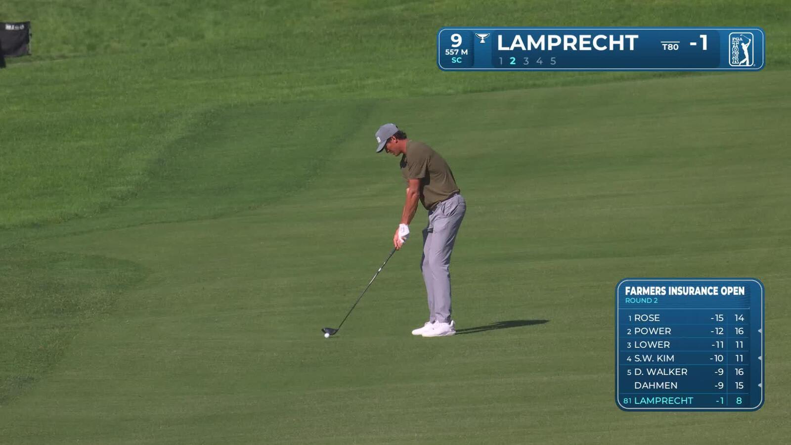 Christo Lamprecht hits 282-yard approach to 9 feet, sets up birdie on No. 9 at Farmers