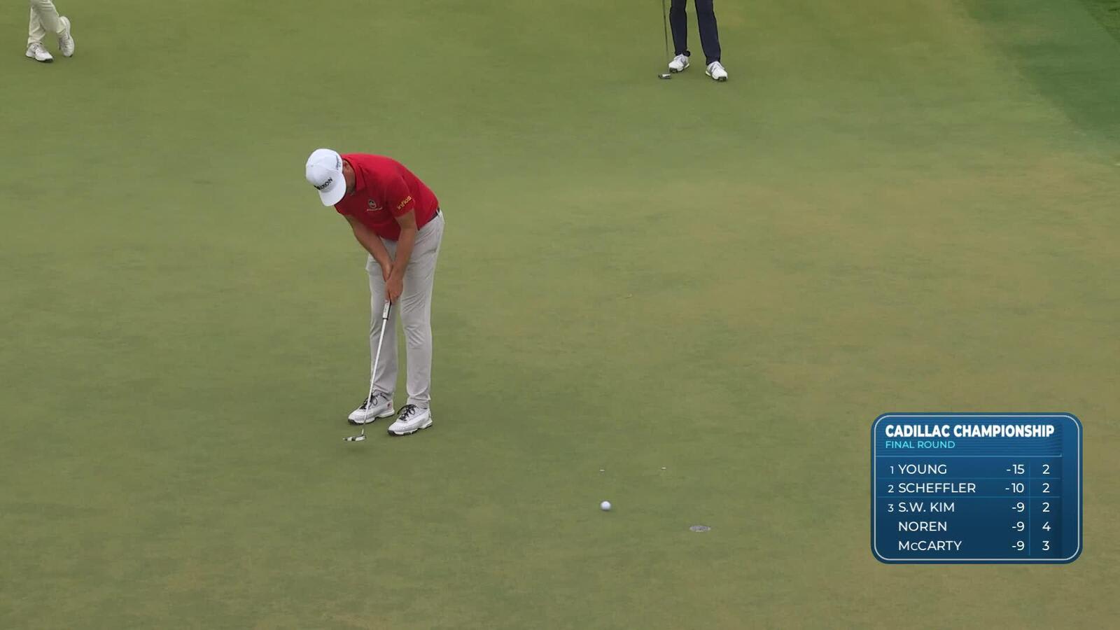 Keegan Bradley drains 7-foot putt for birdie on No. 10 at Cadillac